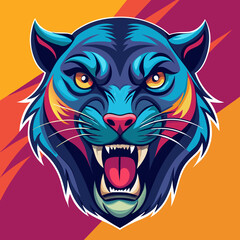 Obraz premium an angry panther with a colorful head vector design with a colorful background 