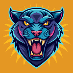 an angry panther with a colorful head vector design with a colorful background 