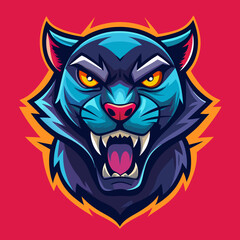 an angry panther with a colorful head vector design with a colorful background 