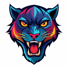 an angry panther with a colorful head vector design with a white background 