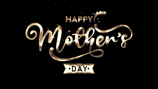 An Animated Happy Mothers Day greeting text animation with cursive text and a ribbon suitable for greeting cards, social media posts, posters, and advertisements.