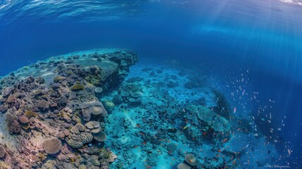 Obraz premium Underwater Reef with Sunbeams