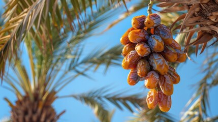 Dates Hanging from Palm Tree