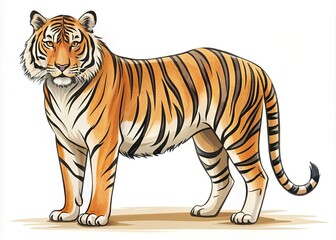 Obraz premium A majestic tiger is illustrated in bold black lines with soft, muted colors, perfect for beginners to master with ease and confidence.