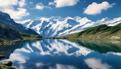 Tranquil Reflections on a Mountain Lake Amidst Majestic Peaks