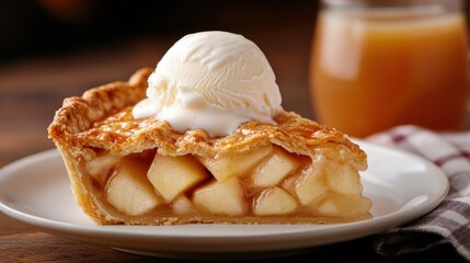 Delicious homemade apple pie with ice cream