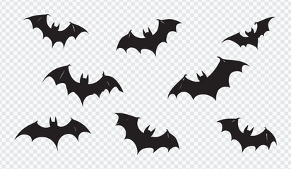 Silhouettes of Bats in Various Flight Poses - Vector Illustration for Halloween and Nature Themes