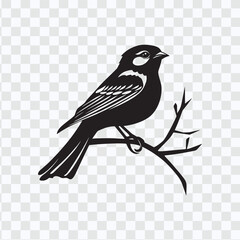 Elegant Bird Silhouette Perched on Branch - Black and White Vector Illustration