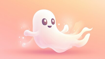 Obraz premium A clean 2D vector illustration of a playful ghost with a Halloween theme, designed with smooth lines and minimalistic style, transparent background with soft pastel tones