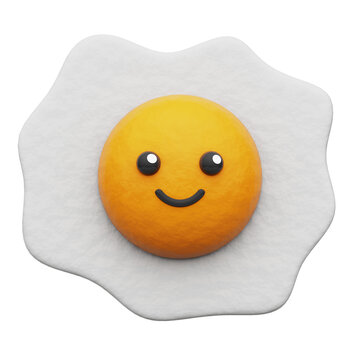 Cute Fried Egg 3D Illustration Isolated Transparent Background