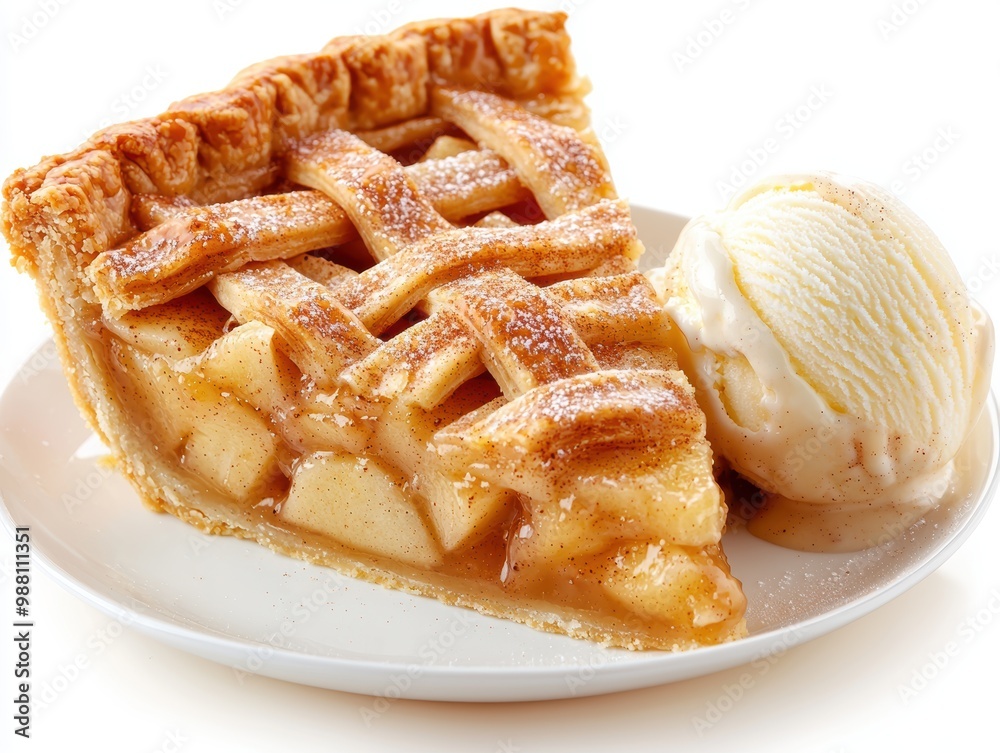 Poster delicious apple pie with ice cream