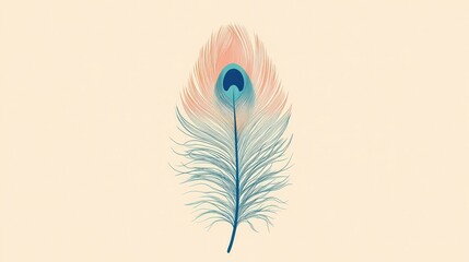Obraz premium Minimalistic 2D Flat Vector Peacock Feather Illustration with Geometric Shapes and Pastel Accents on Transparent Background