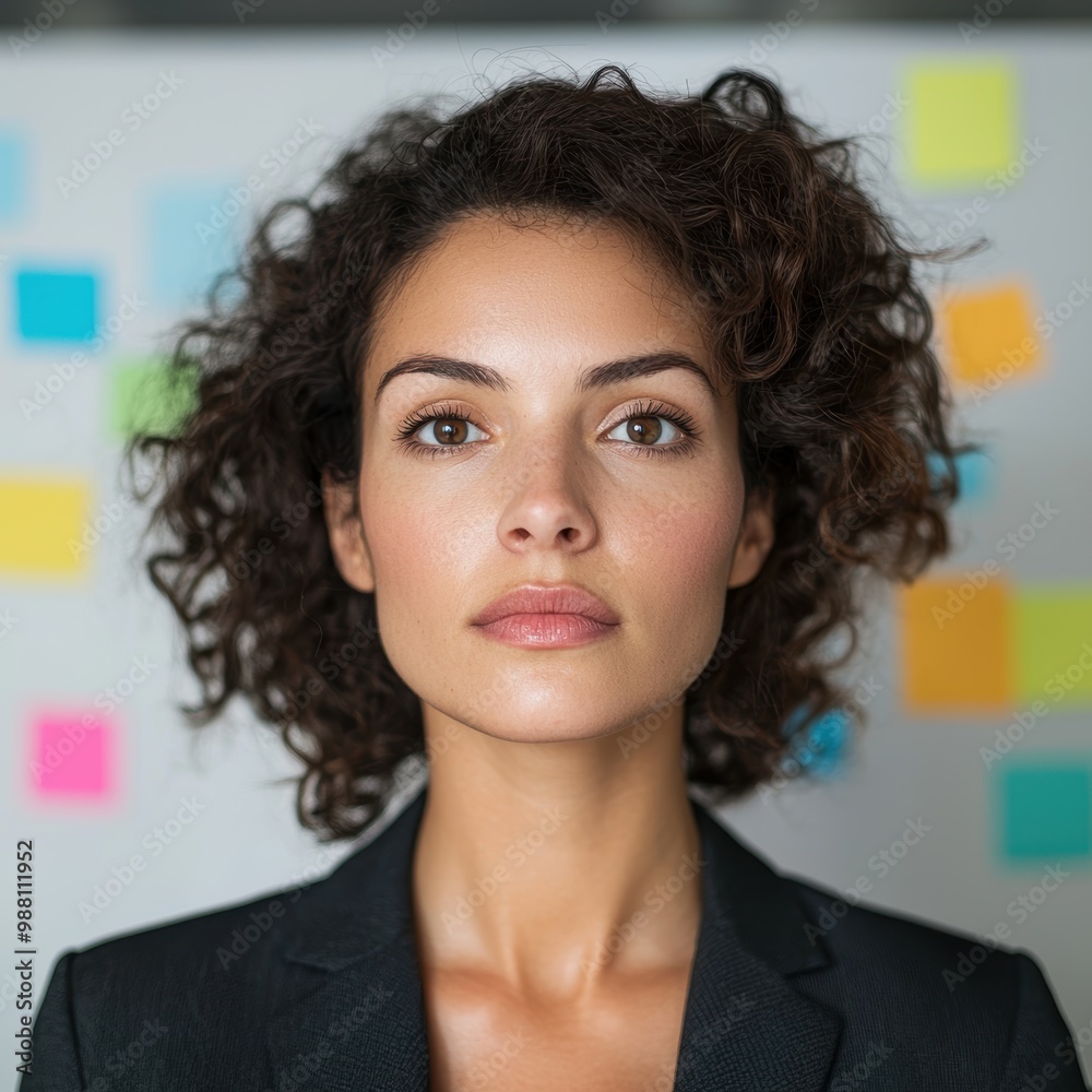 Sticker Confident businesswoman with curly hair