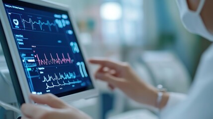 A patient using a wearable ECG monitor, transmitting data to their healthcare provider for continuous heart monitoring and analysis.