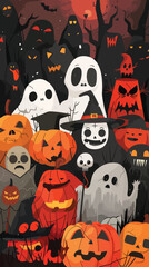 Flat Several Halloween creepy characters, Halloween elements, Happy Halloween