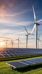 banner concept copy panels wind eco sky sunset friendly crisis solar energy energy turbines electricity background space renewable beautiful farm  power renewable energy turbine future resource