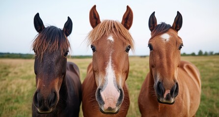 Obraz premium Curious horses in a field
