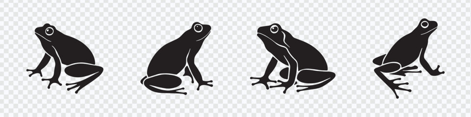 Silhouettes of Frogs in Various Poses – Vector Illustration Isolated on White