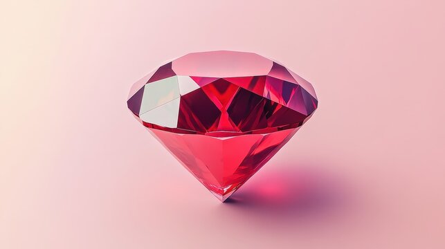 Minimalist vector illustration of a red ruby on a transparent background, using basic shapes and low detail, with a pastel-colored background