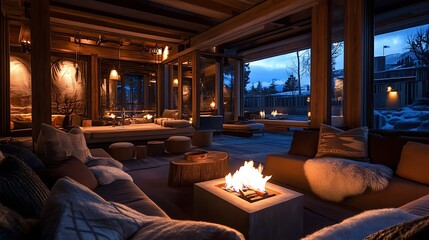 Cozy Living Room with Fireplace and Mountain View