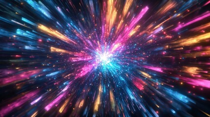 Naklejka premium Abstract Colorful Neon Lights Burst Background - Futuristic Design for Technology, Science, and Energy Concepts