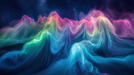 Fototapeta premium Abstract Cosmic Landscape with Swirling Nebulae and Stars in Blue, Green, and Pink Hues.