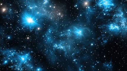 Naklejka premium Blue Nebula and Stars in a Dark Night Sky - Cosmic Background Image.