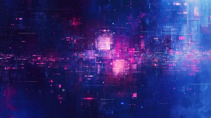 Obraz premium Abstract Glitch Art Background with Neon Pink and Blue Hues.