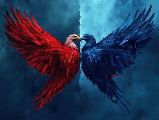 Red and Blue Eagle Wings -  Abstract Fantasy Art.