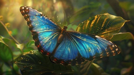 Blue Morpho Butterfly in a Lush Forest
