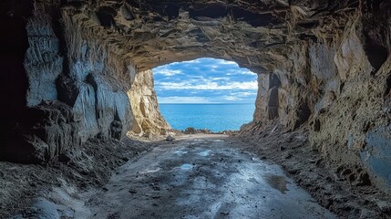 Sea View Through Cave Entrance