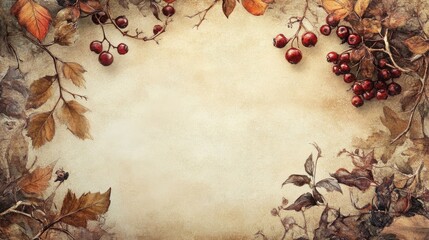 Autumn Harvest Frame with Colorful Leaves and Berries