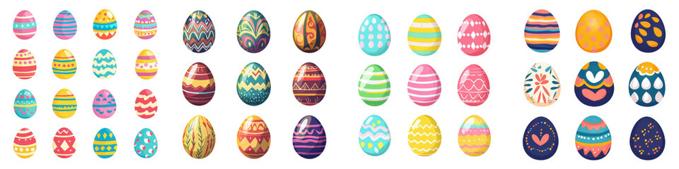 Fototapeta premium Vibrant collection of colorfully painted Easter eggs showcasing a diverse array of intricate patterns designs