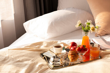 Luxury tray of breakfast in bed