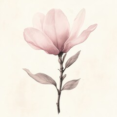 Watercolor Illustration of a Delicate Pink Magnolia Flower on a White Background.
