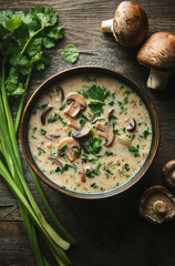 A Bowl of Thai Coconut Milk Soup with Mushrooms for a Rich and Aromatic Comfort Dish