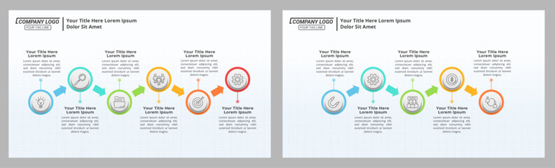 Fototapeta premium Infographic Timeline with 5 & 6 Steps and Editable Text on a 16:9 Layout for Business Presentation and Marketing.