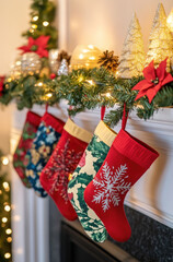 A Mantel with Christmas Decorations in the Background for a Cozy and Holiday-Themed Living Room