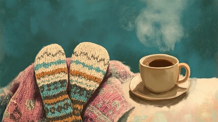Cozy Winter Afternoon with Warm Drinks and Colorful Socks