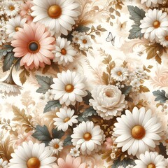 abstract floral background with white daisies, background illustration, template for wallpaper, fabric,packaging