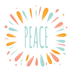 Peace in Romantic Flower Leaves Circle Frame Background