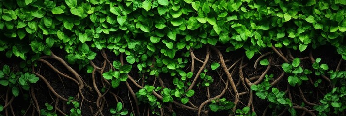 Intricate Roots and Greenery - A captivating image showcasing the intertwined beauty of nature, with lush foliage and roots symbolizing growth, resilience, and connection.
