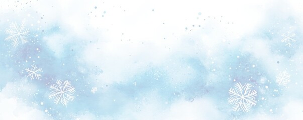 Naklejka premium 白い雪の結晶と抽象的な青い水彩画の背景