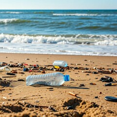 Obraz premium Plastic Bottle Pollution at The Beach