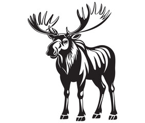 Moose silhouette, Moose illustration vector, American moose