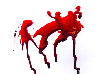 red blood drops on the floor, blood isolated white background, concept of splatter blood, murder bloody, splash, splatter of real bloody .Clipping path, healthcare and medicare.
