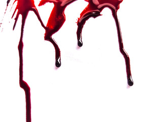 red blood drops on the floor, blood isolated white background, concept of splatter blood, murder bloody, splash, splatter of real bloody .Clipping path, healthcare and medicare.
