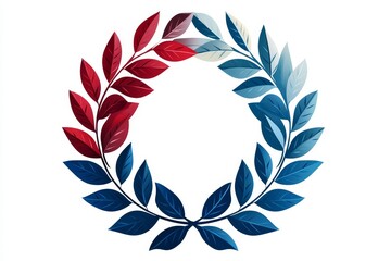 Obraz premium Red and Blue Leaf Wreath Circle Frame