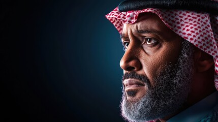 Close up Portrait of Middle Eastern Man in Traditional Headscarf