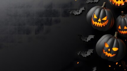 Modern and sleek Halloween sale banner featuring glowing pumpkins, bats, and spooky fonts on a dark background, designed for e-commerce promotions with high contrast for maximum visual impact